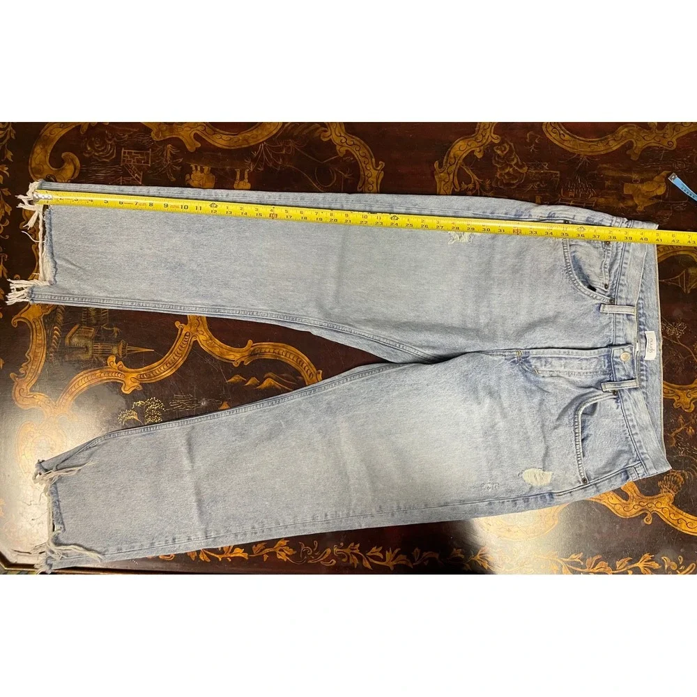 nuuds Curvy High Waisted Straight Leg Distressed Jeans Light Wash Blue Grunge 29